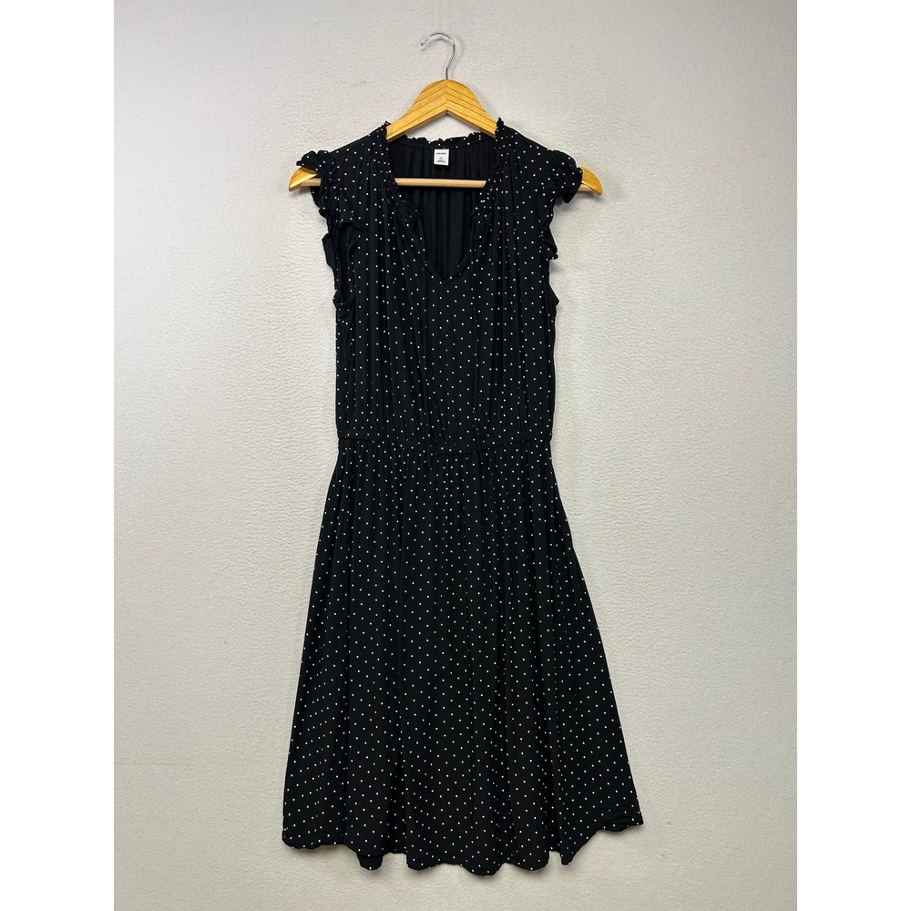 Polka Dot Ruffle Old Navy Women Small Tall Black Sleeveless Classic Midi Dress